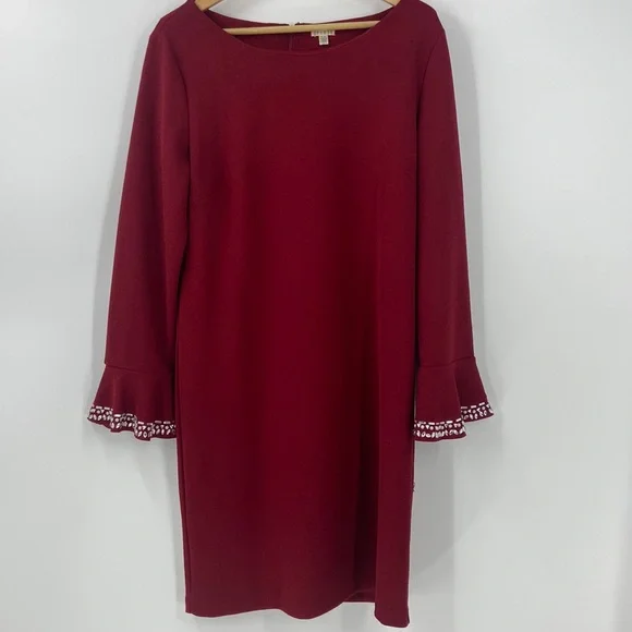 Spence Dresses | Spence Red Knit Shift Dress Long Sleeves with Flare and Silver Sparkle Detail | Color: Red | Size: 14 | Kathyscloset639'S Closet
